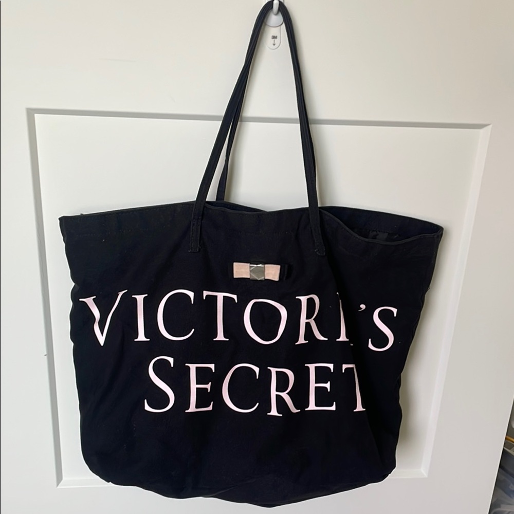 Victoria's Secret Black Tote Bag with Pink Logo